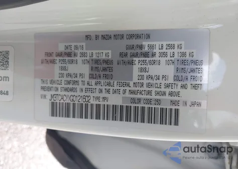 2016 Mazda Cx-9 Touring from USA, damaged, VIN JM3TCACYXG0121602